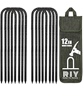 RIY Tent Stakes Heavy Duty High Wind Ground Anchors 12 Inch Galvanized Steel Rebar Stakes for Ten...
