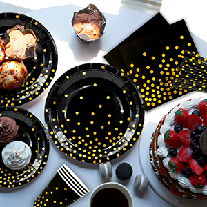 black gold polka dot dinnerware