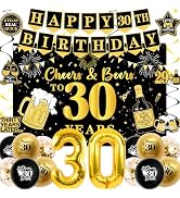 30th Birthday Decorations for Men Women, Black Gold Happy 30th Birthday Party Decorations, Cheers...