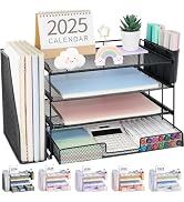 OPNICE Desk Organizer, 4-Tier Desktop File Organizer with Drawer and 2 Pen Holders, Office Desk A...