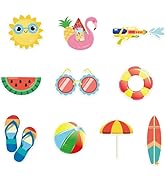 Abilat 100 Pcs Summer Beach Cupcake Toppers Pool Party Decorations Beach Balls Sun Watermelon Sun...