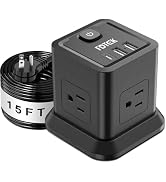 FDTEK 15 FT Extension Cord Power Strip USB C, 4 Outlets 3 USB Ports Black | 15ft Extra Long Exten...