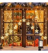 woohaha 118LED Star Icicle Lights,11.5FT Window Curtain Light Plug in,8 Modes Timer Hanging Strin...