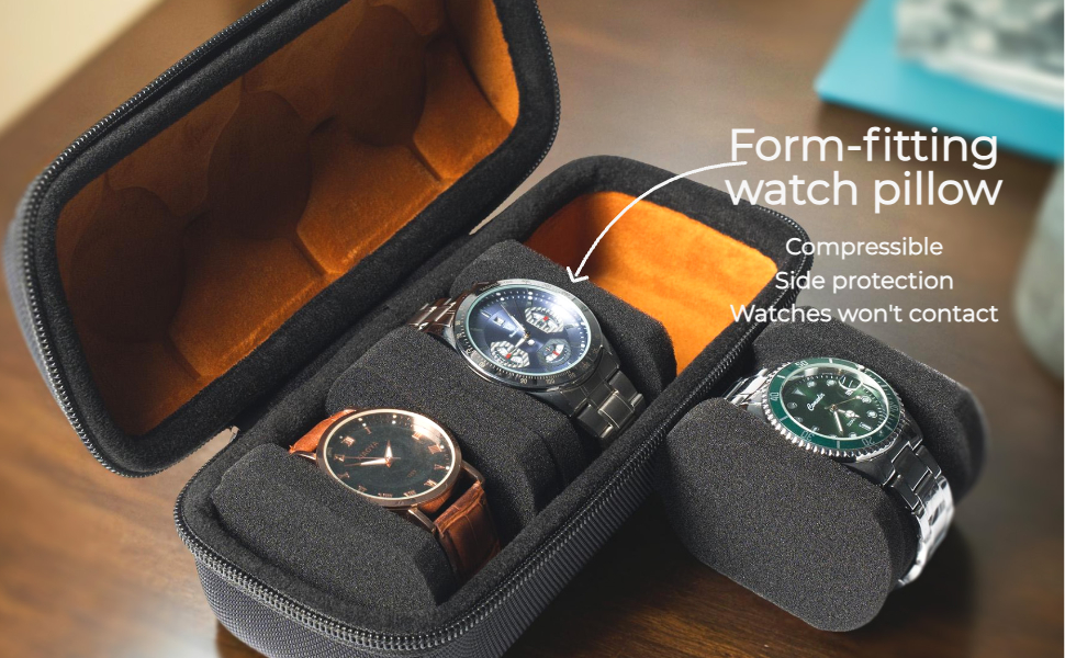 3slot watch case travel roll display organizer for men and women hardshell case carrier holder