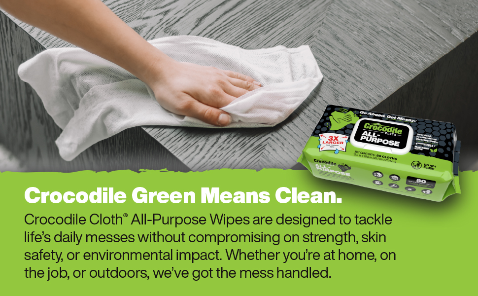 Crocodile Green Means Clean with All-Purpose Crocodile Cloth Cleaning Wipes