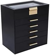 BOOVO Jewelry Box for Women, Black 6 Layer Large Jewelry Organizer with Glass Lid for Necklace, B...