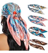 HBselect 4PCS Head Scarf for Women 35” Head Scarves Silk Like Satin Neck Scarfs Square Bandana Ha...
