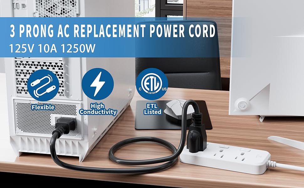 3 PRONG AC REPLACEMENT POWER CORD