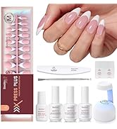 Beetles X Press Plus Gel Nails Kit - Peachy French | Pink Medium Almond French Tip Press On Nails...