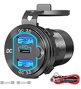 12V USB Outlet Qidoe Aluminum Dual 18W QC3.0 USB Outlet Port 20W PD USB C Car Charger Socket with...