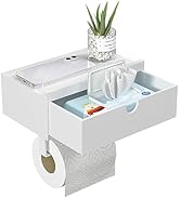 Domax White Toilet Paper Holder with Shelf - Wall Mount/Adhesive Bathroom Toilet Paper Holder Bam...