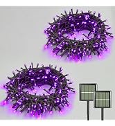 QITONG Purple Solar String Lights, 2 Pack Each 33ft 100 LED Solar Christmas Fairy Lights Outdoor ...