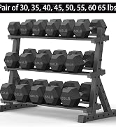 PAPABABE Hex Dumbbell Set with Rack, Rubber Encased Free Weight with Weight Storage Racks, Multip...