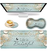 VSOJSOJKE Large Game Mouse Pad + Wrist Support Pad + Coffee Coaster, Life is Beautiful Foldable T...