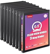 Comix Durable 0.5 Inch 3 Ring Binder with Clear Cover, 0.5" Round View Binder with 2 Interior Poc...
