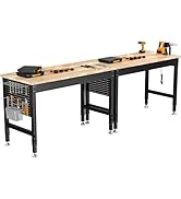 CAMMOO 96" Adjustable Heavy Duty Workbench, 2000 LBS Load Capacity Rubber Wood Work Table with Pe...