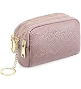 SENDEFN Small Coin Purse Leather 3 Zippered Change Pouch Wallet with Key Ring for Women