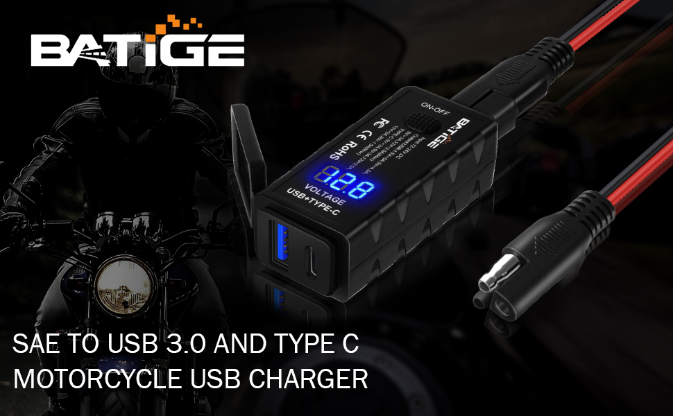 BATIGE Motorcycle USB Charger SAE To USB Adapter Quick Charge Type C and USB 3.0 banner2