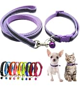 Purple Kitten Collar with Bell Leash Set, Reflective Small Dog Collars Soft Adjustable for XXS XS...