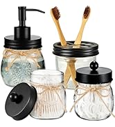 Amolliar Mason Jar Bathroom Accessories Set 4 Pcs -Lotion Soap Dispenser & 2 Qtip Holders & Tooth...