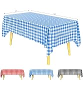 KAshack Blue White Gingham Plastic Table Cloth Disposable 108” x 54”Rectangle Tablecloths for Hap...