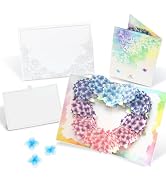 HIBINO 3D Pop-Up Hydrangea Heart Card | With Slide-Out Message Note | Handcrafted Floral Design S...