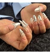 AKA Unicorn Trendy Handmade Press On French Nails Medium Almond Shape,10Pcs Thick Acrylic Fake Na...