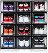 BSFHH 12 Pack Shoe Boxes, Clear Acrylic Plastic Shoe Boxes Stackable, Space-Saving Foldable Drop ...