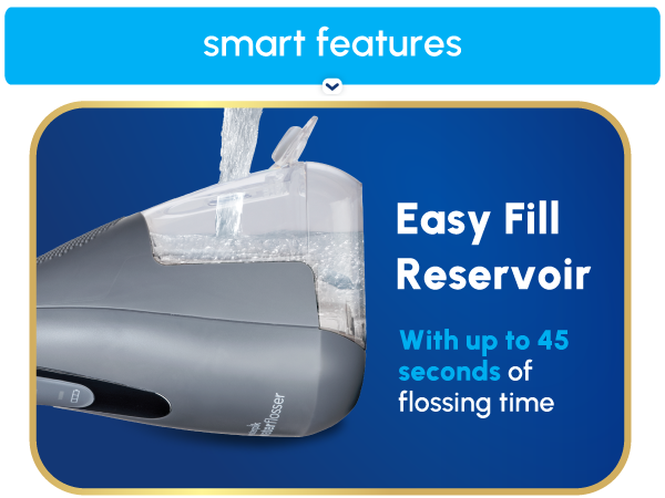 Image of filling Waterpik Cordless Advanced reservoir with text reading easy fill reservoir.