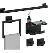 Bubxo 5-Pieces Matte Black Bathroom Hardware Set, 24 Inch Bathroom Towel Bar Set, SUS304 Stainles...