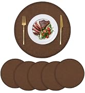 yuuzue Round Placemats Set of 6, 15 Inch Machine Washable Linen-Like Fabric Table Placemats, Wrin...
