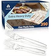 390 Count Extra Heavy Duty Clear Plastic Forks Disposable, BPA-Free & Heat Resistant, Solid and D...