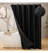 CedarShin 3 in 1 Shower Curtain Set with Liner,Black, 72x72 inch | 180GSM Heavy Weight Bathroom f...