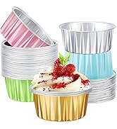 EUSOAR Aluminum Foil Dessert Cups, 50pcs 5oz Disposable Creme Brulee Baking Cups Ramekins, 5 Colo...