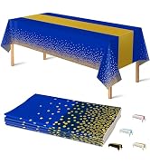 OHOME 4 Pack Disposable Plastic Table Cloths for Parties,Royal Blue and Gold Rectangle Table Cove...