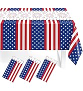 Childom 3 Pcs 4th of July Tablecloth 54"x108" Disposable Plastic Patriotic Tablecloth for 4th of ...