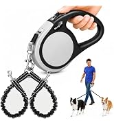 Double Retractable Dog Leash for Two Dogs Up to 50 lbs - 16 ft Coupler Leashes for Small Medium D...