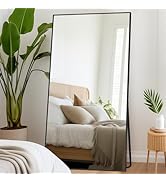 Beauty4U 76" x 34" Large Full Length Mirror with Stand, Black Wall Mounting Full Body Tempered Mi...