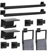 10 Pieces Black Towel Bar Set Bathroom Hardware Accessories Set Upgraded Toilet Paper Holder with...