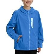 UIQUR Boys Girls Rain Jacket Kids Waterproof Raincoats 5-14 Years | Hooded Lightweight Windbreake...