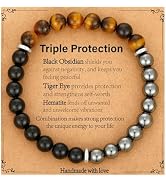 Gnamy Bracelet for Men Him- Triple Protection Hematite Black Obsidian Tiger Eye Beaded Bracelets ...