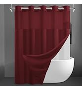 SORTTO No Hook Slub Textured Shower Curtain with Snap in Liner - Burgundy Fabric Outer Curtain & ...