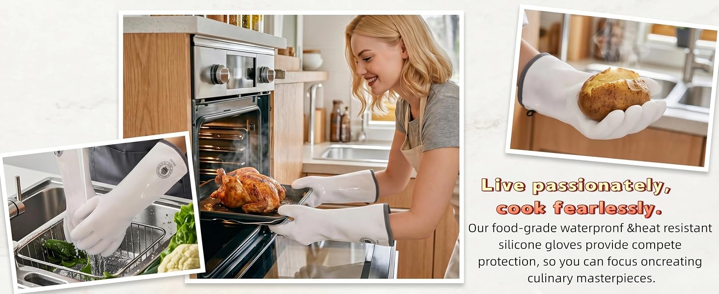 Silicone Baking Gloves Food grade waterproof & heat resistant silicone gloves