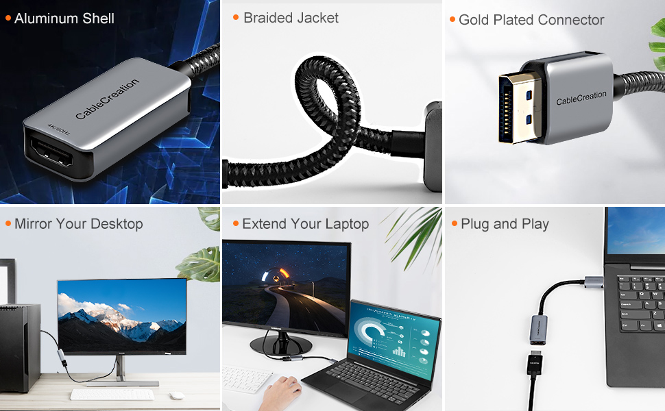 Braided display port to hdmi