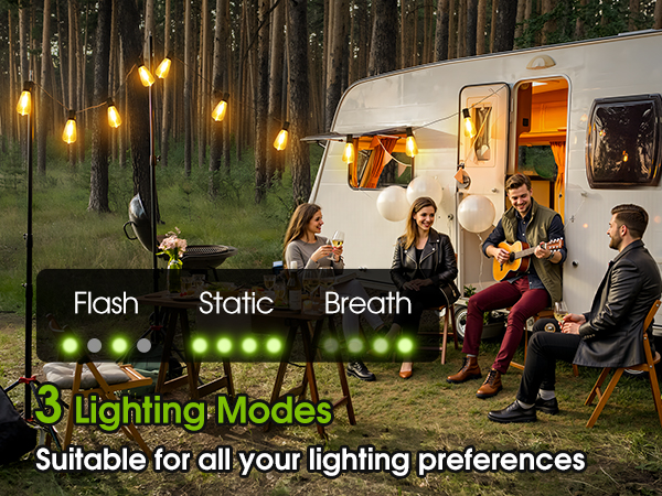 solar string lights with 3 lighting mode -static flash breath