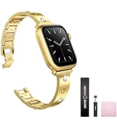 SURPRISE PIE Women Dressy Slim Metal Rhinestone Bands Compatible with Apple Watch Band,Stainless ...