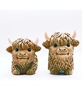 Qomamount Highland Cow Decor,2Pcs Cute Scottish Highland Cow Gifts,Standing Sitting Poses Resin F...