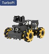 Small robotic vehicle with black body, yellow wheels, and a camera or sensor mounted on top. Product name 'TurboPi' visible in blue text above the image.