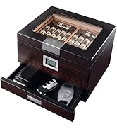 Mantello Handmade Cigar Humidor,Desktop Cigar Box with Humidifier Holds Up to 50 Cigars, Glass To...