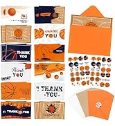 TICIAGA 72pcs Basketball Thank You Card with Envelopes and Stickers for Kids, 4x6in Sporty Greeti...